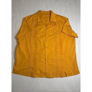 KS Island Guayabera Shirt Men 3XL Big‎ Orange Pleated Cuban Camp Hawaiian Button